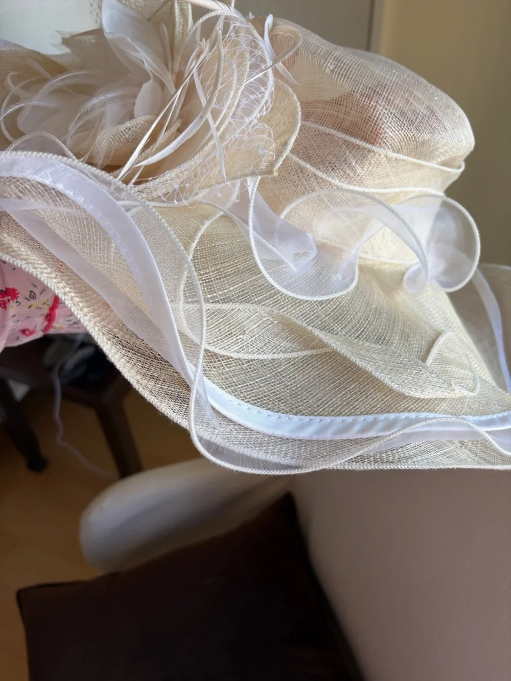 Ivory Floral Wide-Brim Occasion Hat - Picture 8 of 8